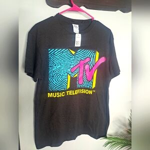 MTV T Shirt Mens Large Black Graphic Tee Short Sleeve Delta Pro Weight Tag Sz M